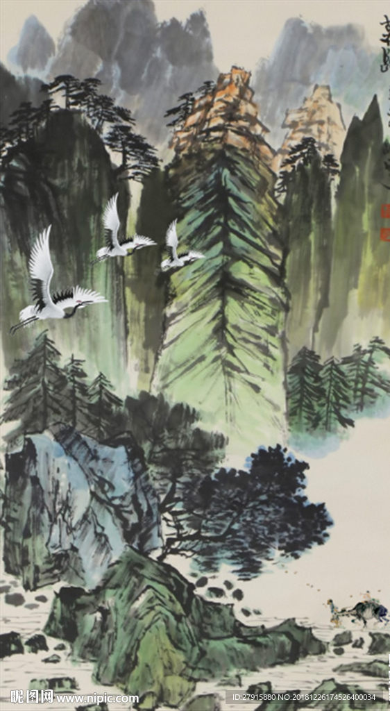 中式玄关山水暮归背景墙