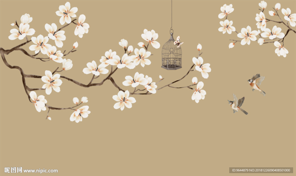 新中式花鸟壁画