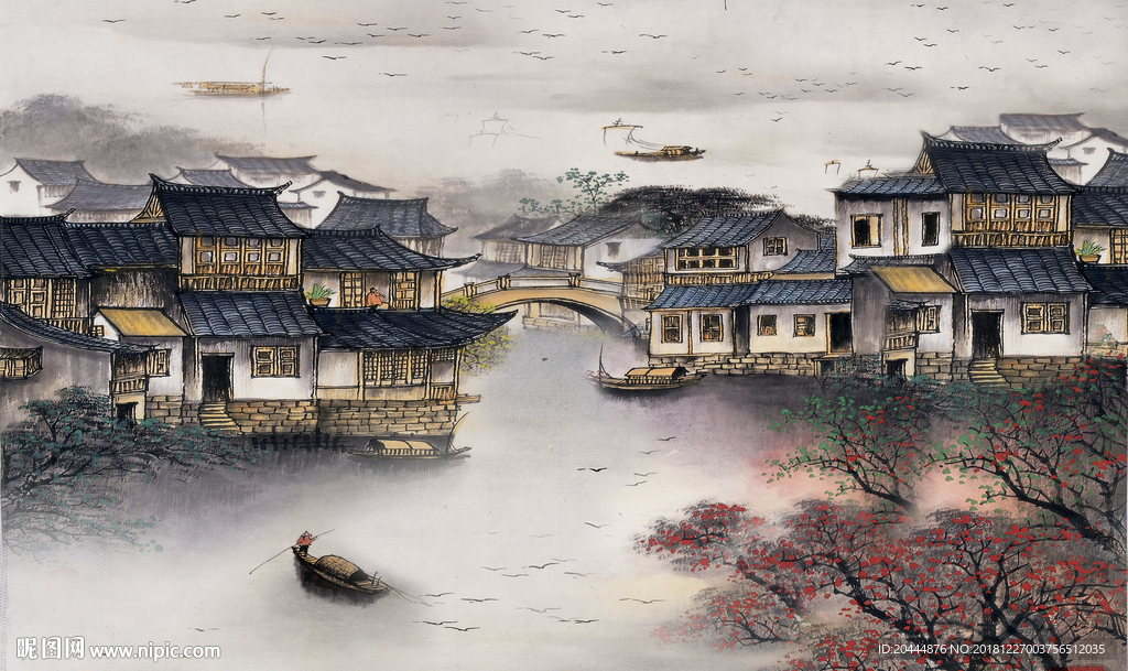 忆江南  梦里水乡 背景墙