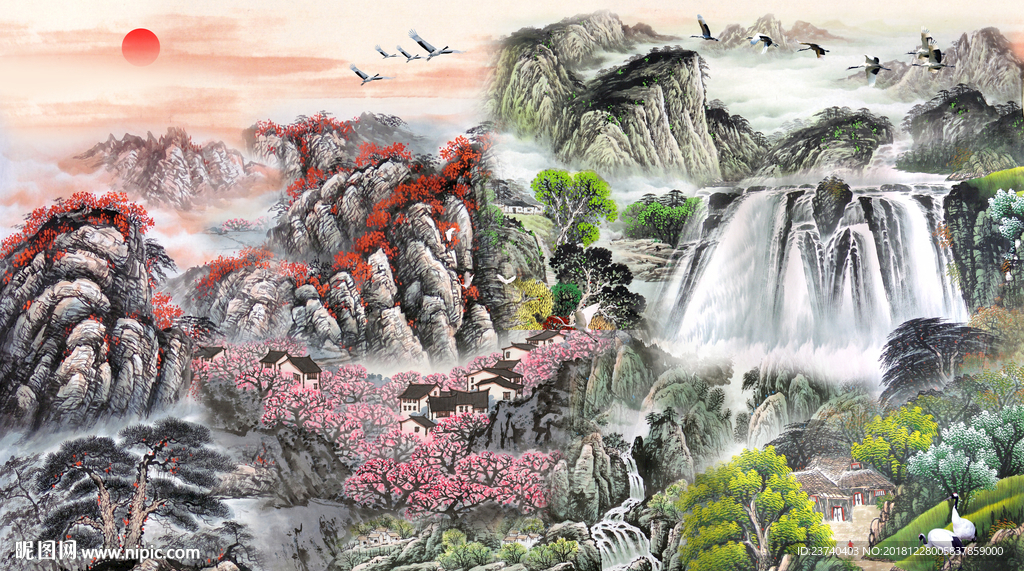电视背景墙 国画山水