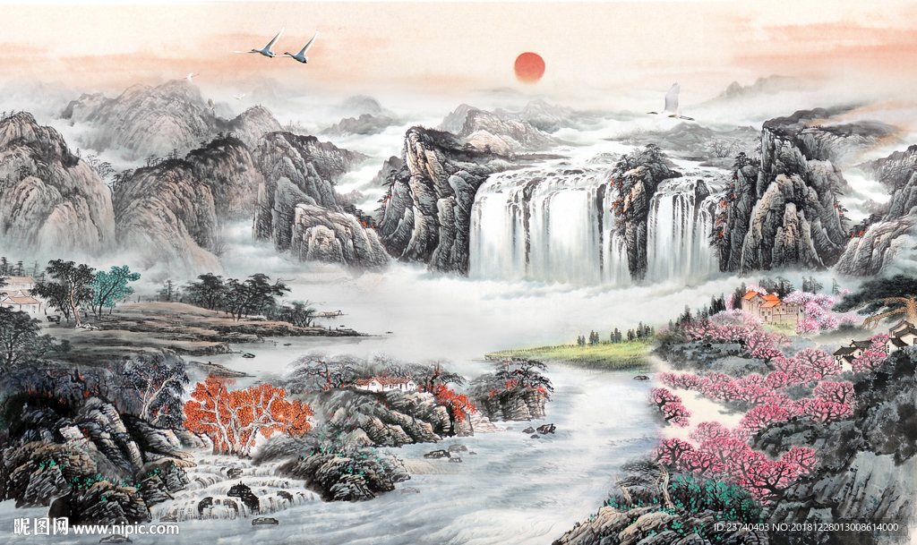 电视背景墙 国画山水