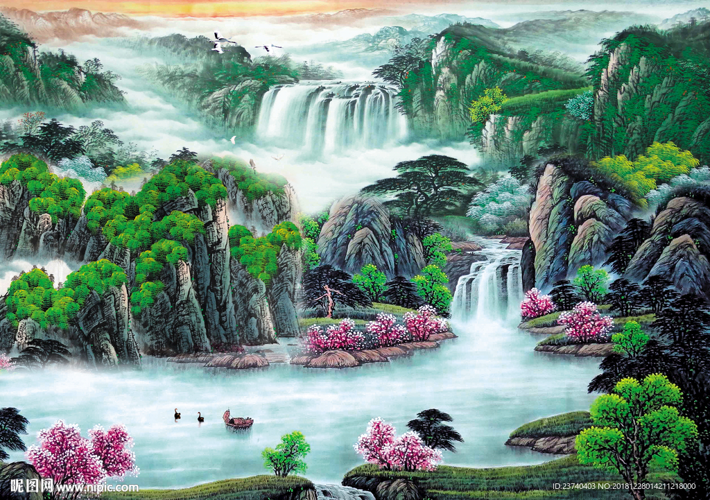 电视背景墙 国画山水