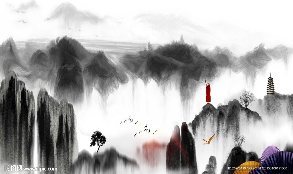 新款山水画意境背景墙