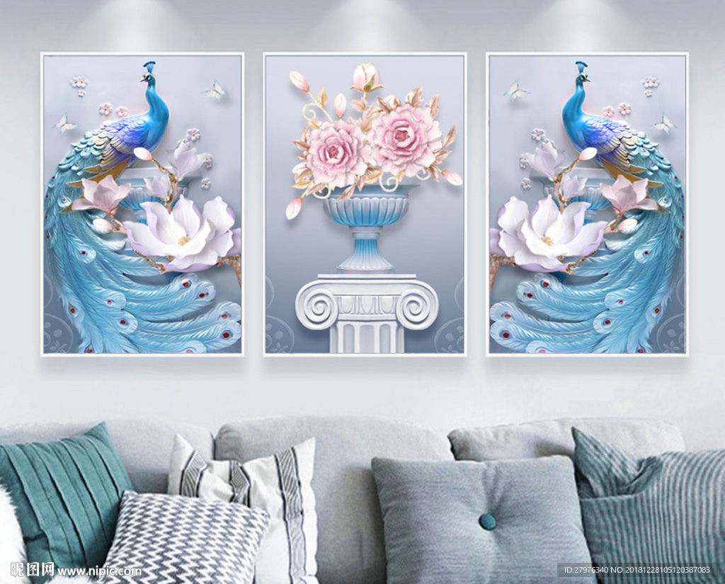 孔雀抽象北欧装饰画