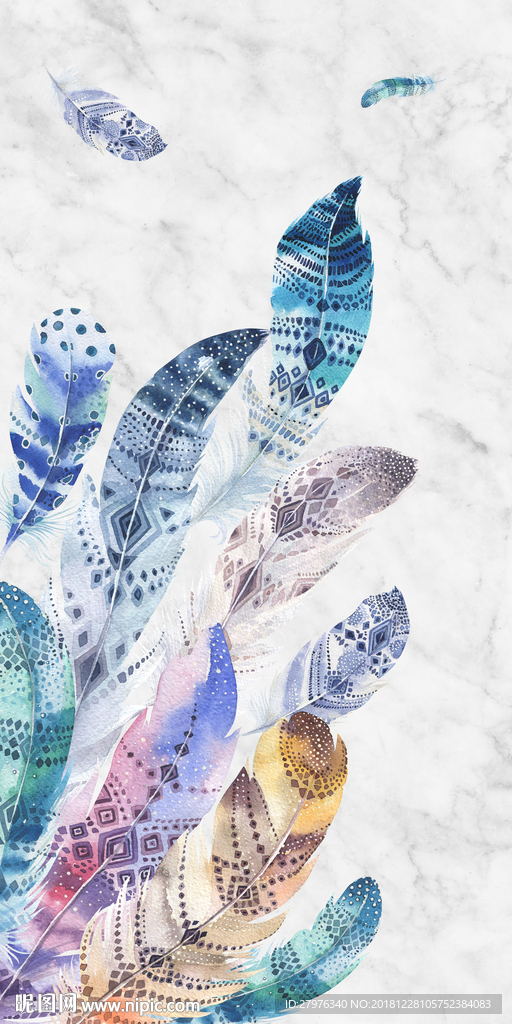 抽象水彩羽毛玄关