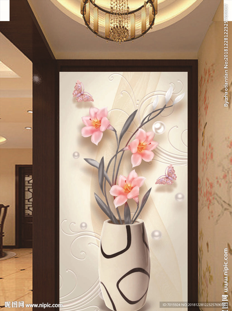 彩雕花瓶玄关门厅背景墙