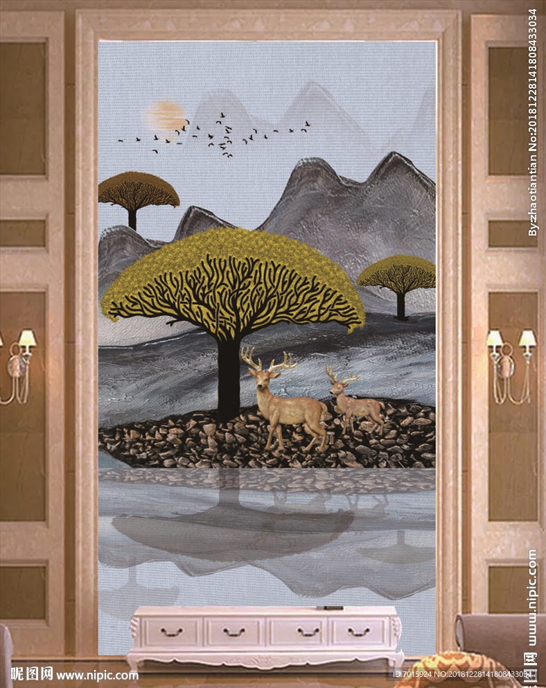 水彩田园玄关装饰