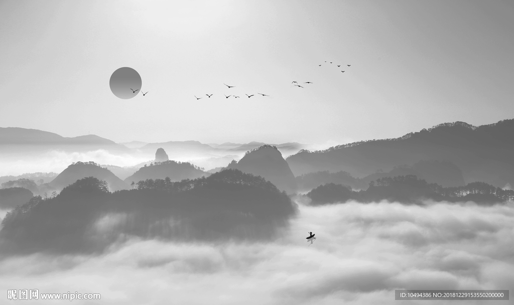 黑白水墨山水画