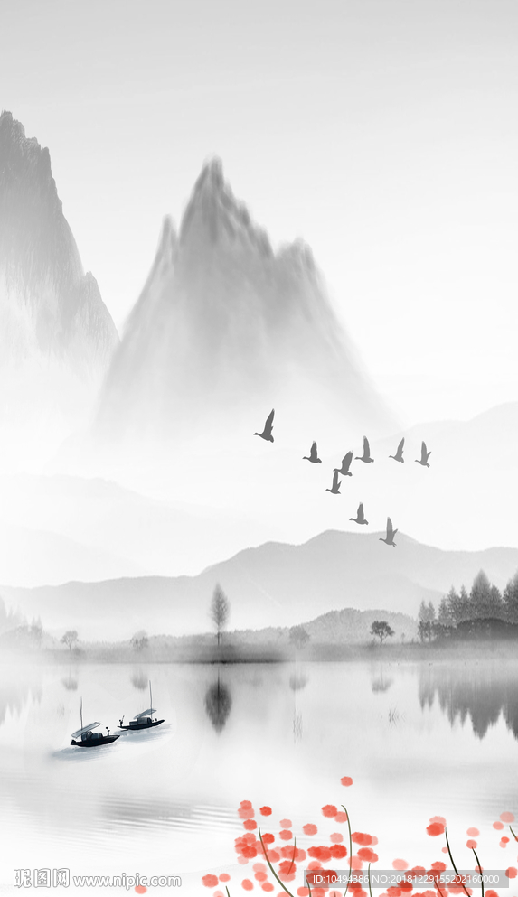 水墨玄关山水聚财画