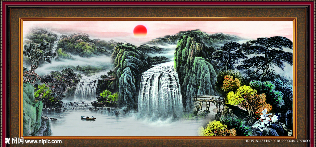 巨幅山水 旭日东升 聚宝盆国画