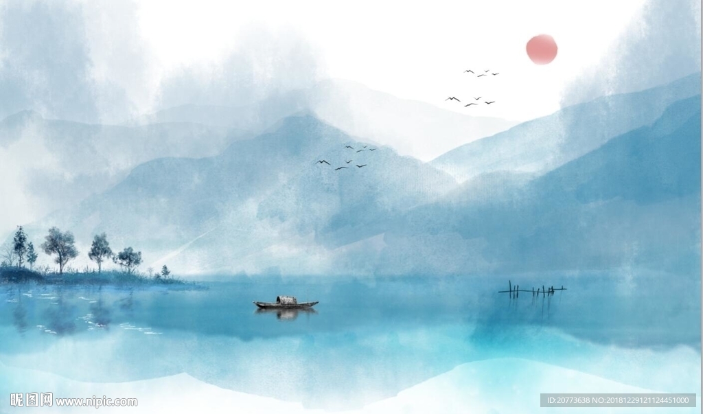 中式山水水墨画背景墙