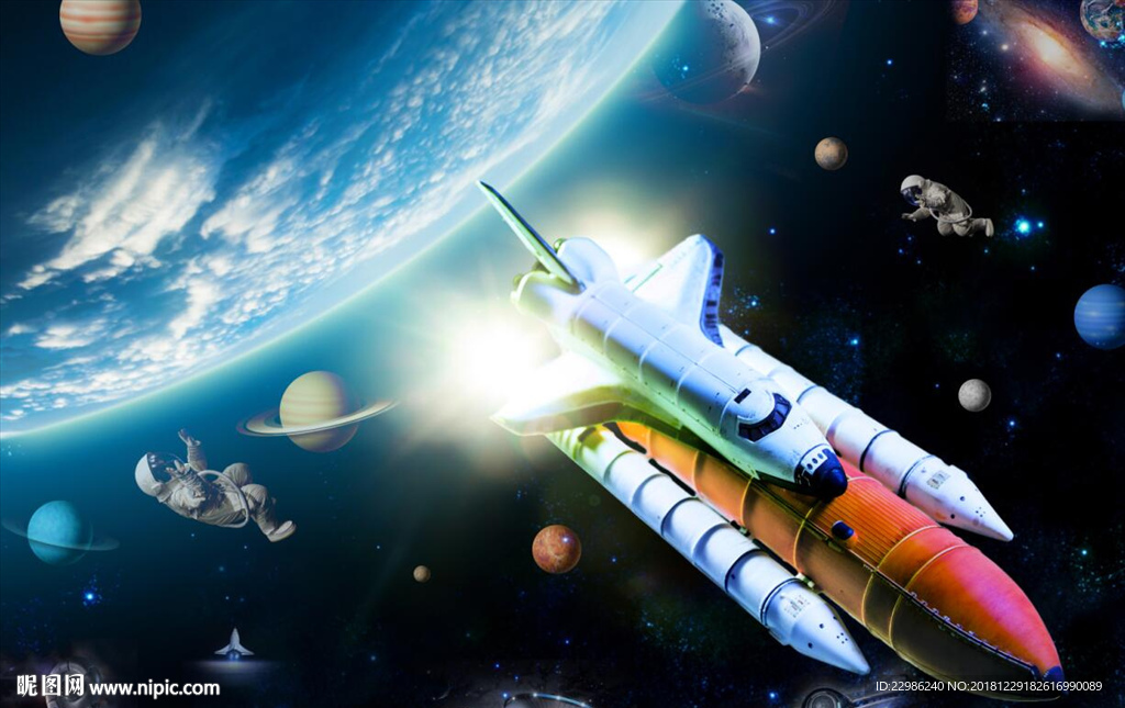 驶往宇宙的宇宙飞船吊顶背景墙图