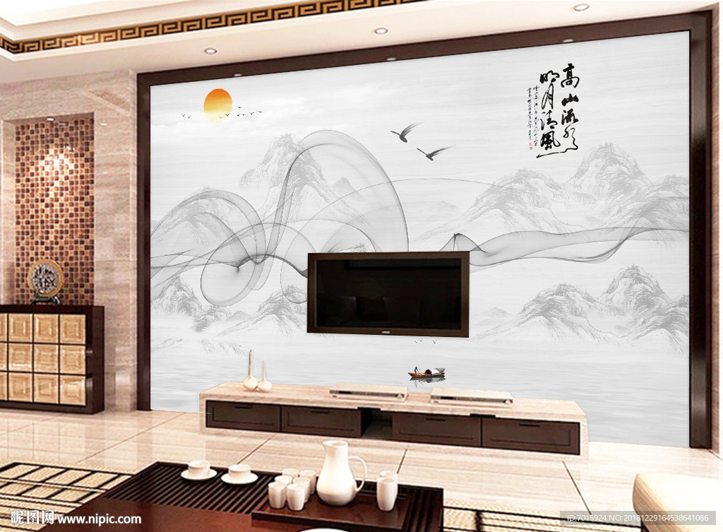 电视背景 水墨抽象 沙发 意境