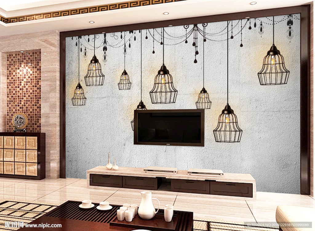 电视墙背景墙 壁画 装饰画 粉