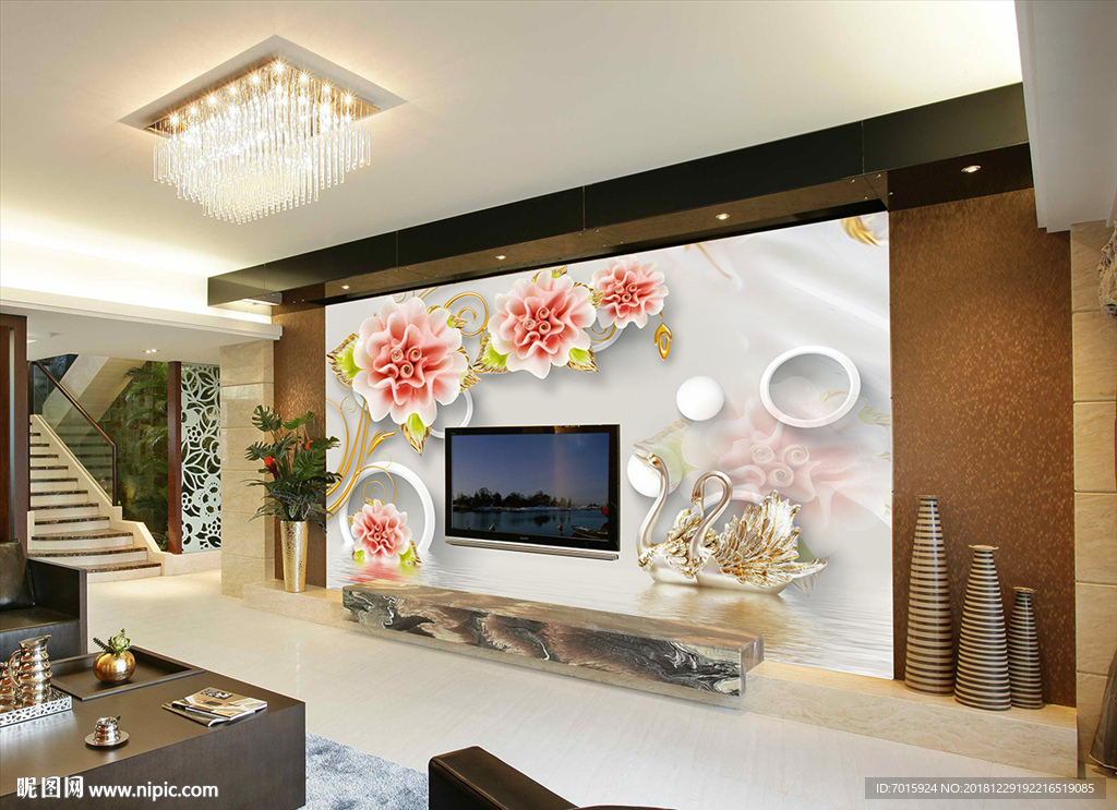 玉雕 电视背景墙 3D背景墙