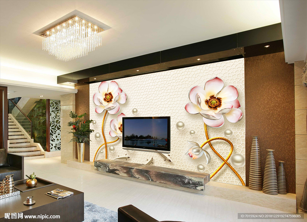 荷花 立体牡丹 3D 立体背景