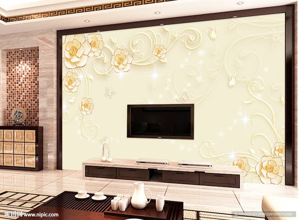 玉雕背景墙 墙画 中式 古典