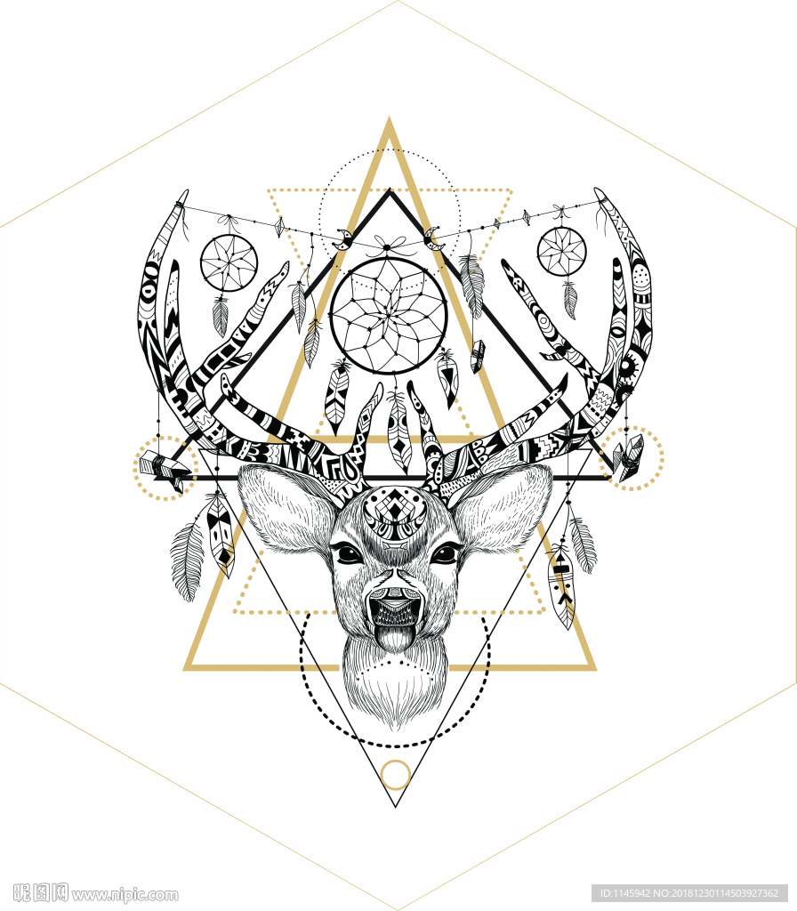 装饰画 鹿头 简约 线条 大气