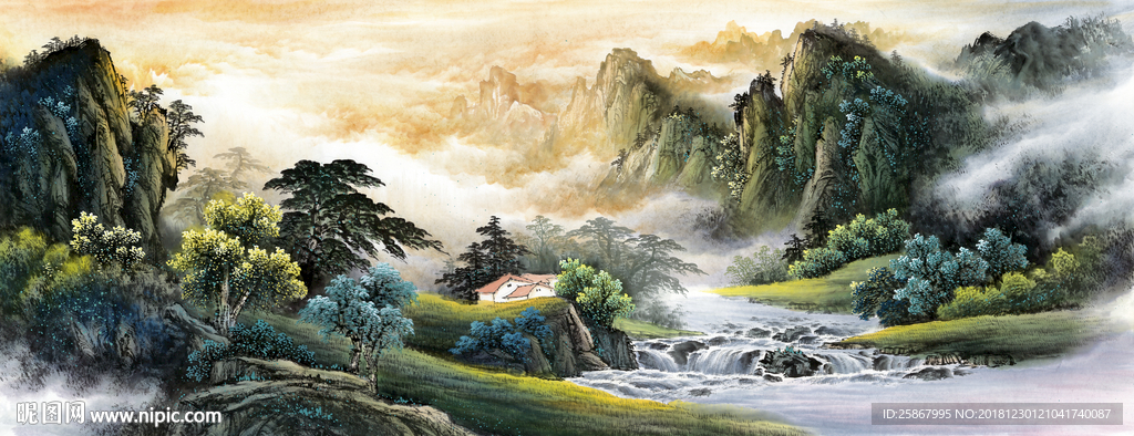 新中式泼墨写意山水壁画