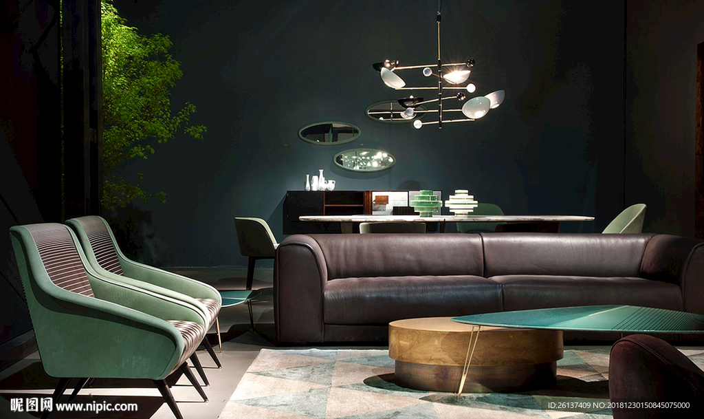 现代沙发组合餐桌椅吊灯