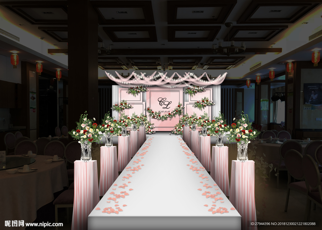 白粉色婚礼仪式区
