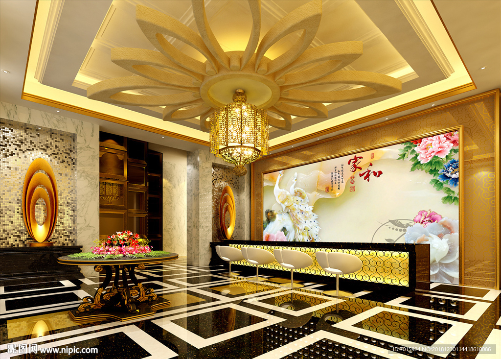 牡丹花 花开富贵背景墙 壁画