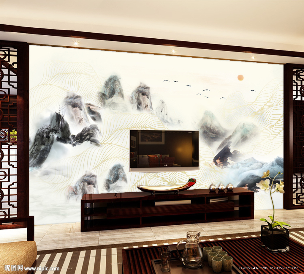 水目标价墙 蓝色背景墙 新中