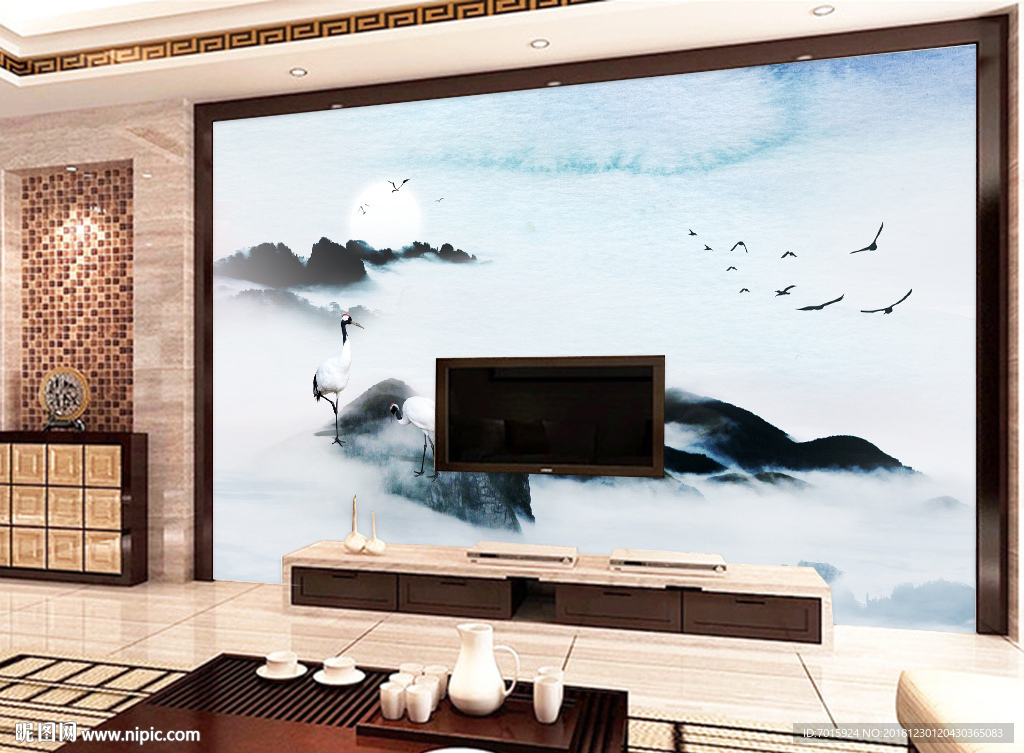 水墨山水画 电视墙 背景墙