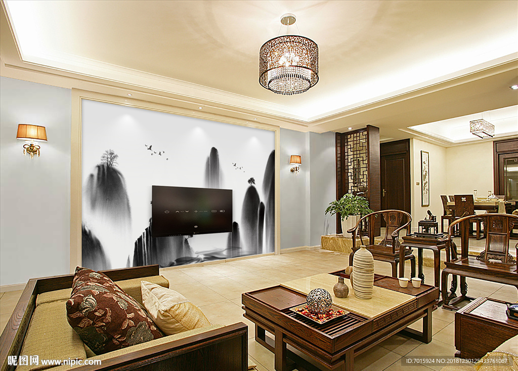 水墨山 抽象装饰画新中式背景墙