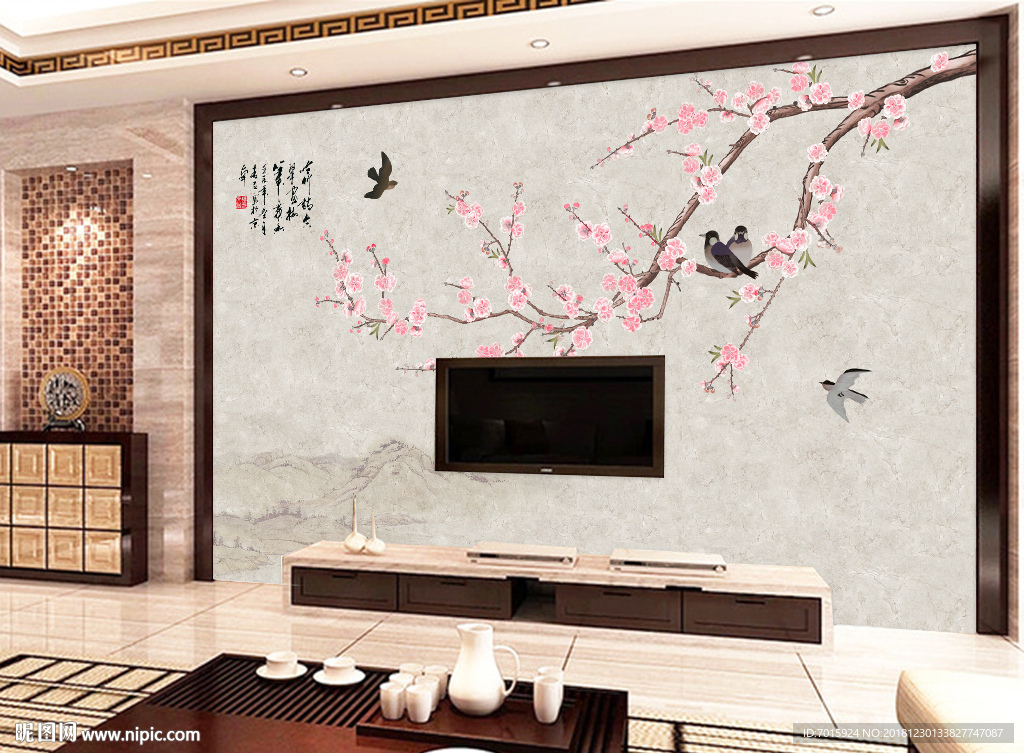 中国风电视墙 中式电