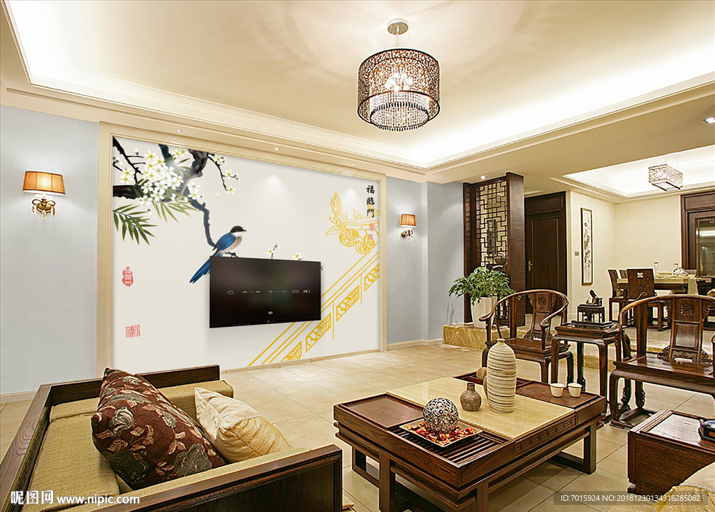 中国风电视墙 中式