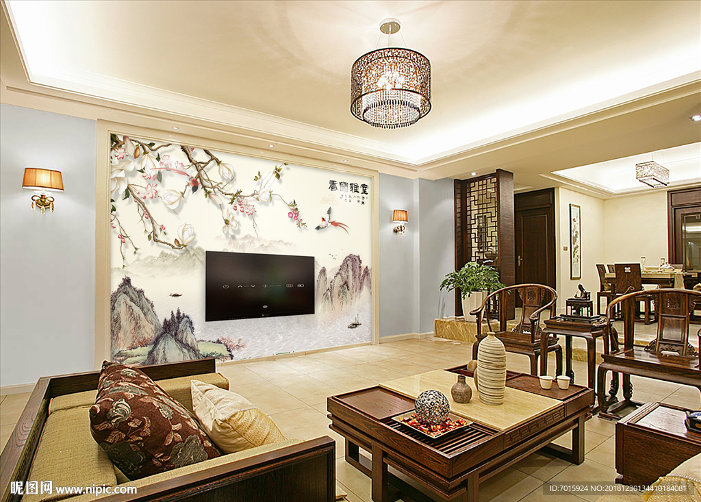 中国风电视墙 中式