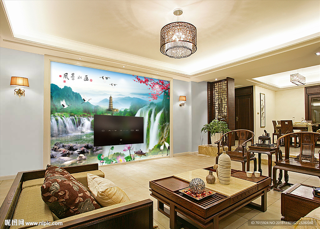 山水画 风景画 美丽风景 流水