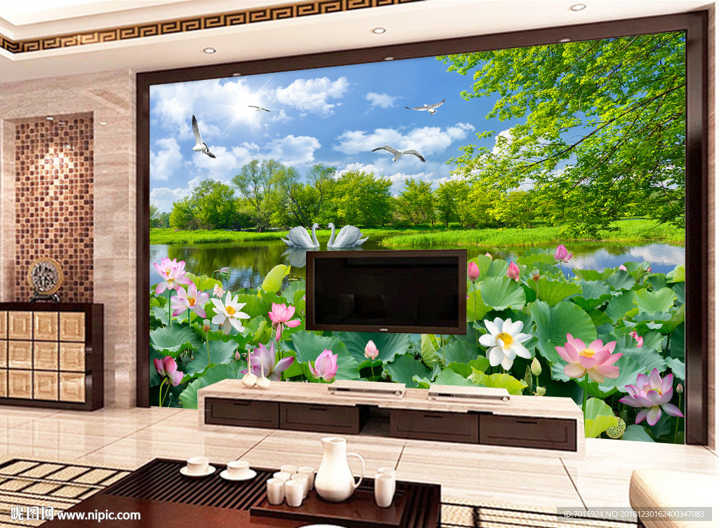 唐韵山水情山水风景电视背景墙装