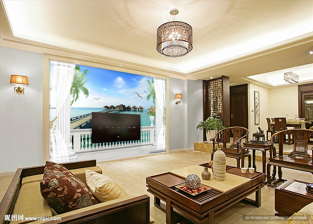 山水画 背景墙 壁画 墙画 壁