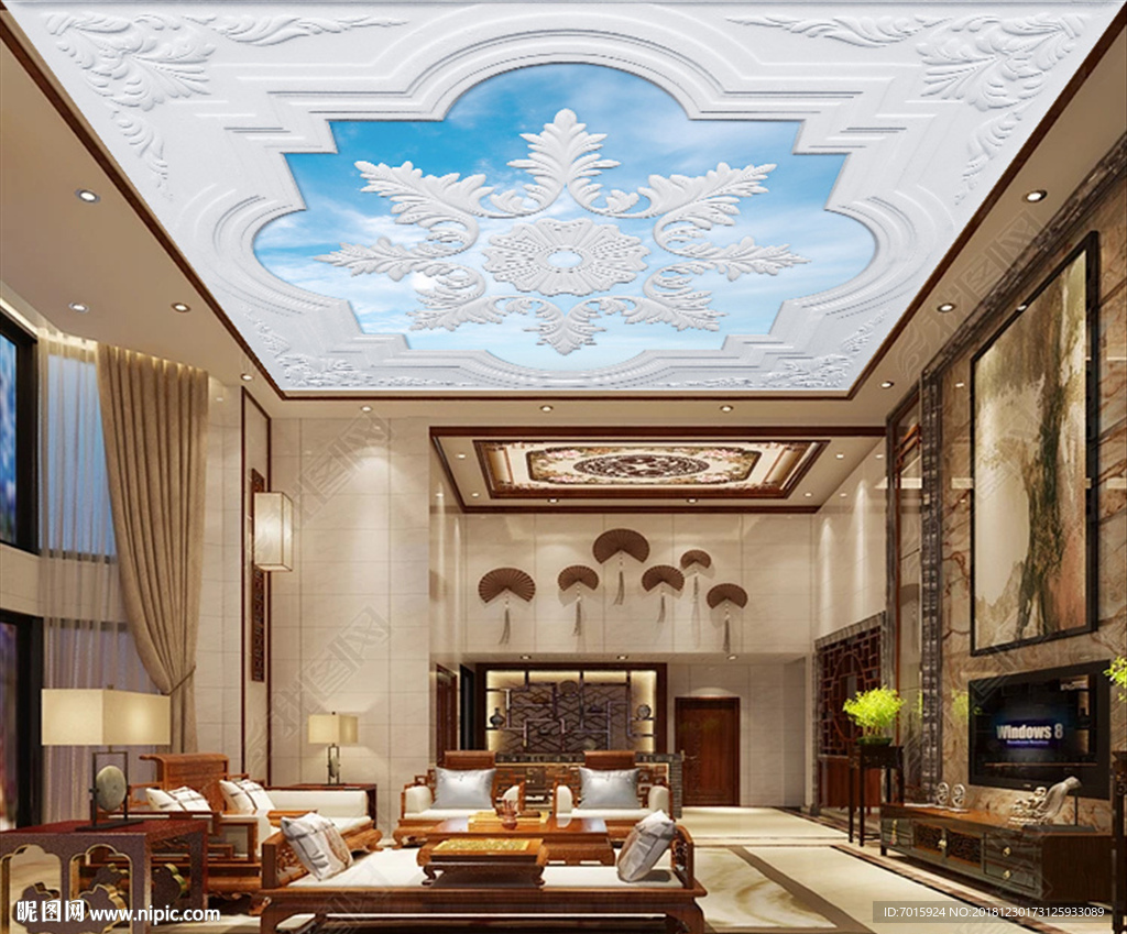 欧式风格吊顶 背景墙装饰画