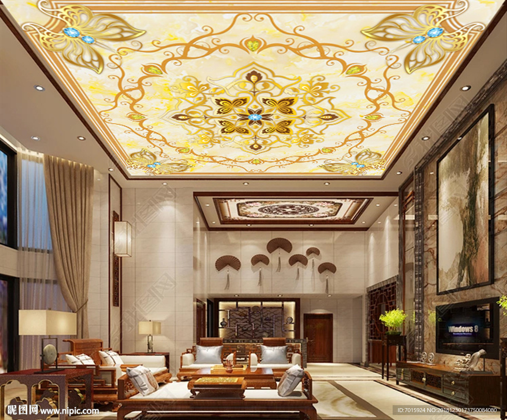 欧式风格吊顶 背景墙装饰画