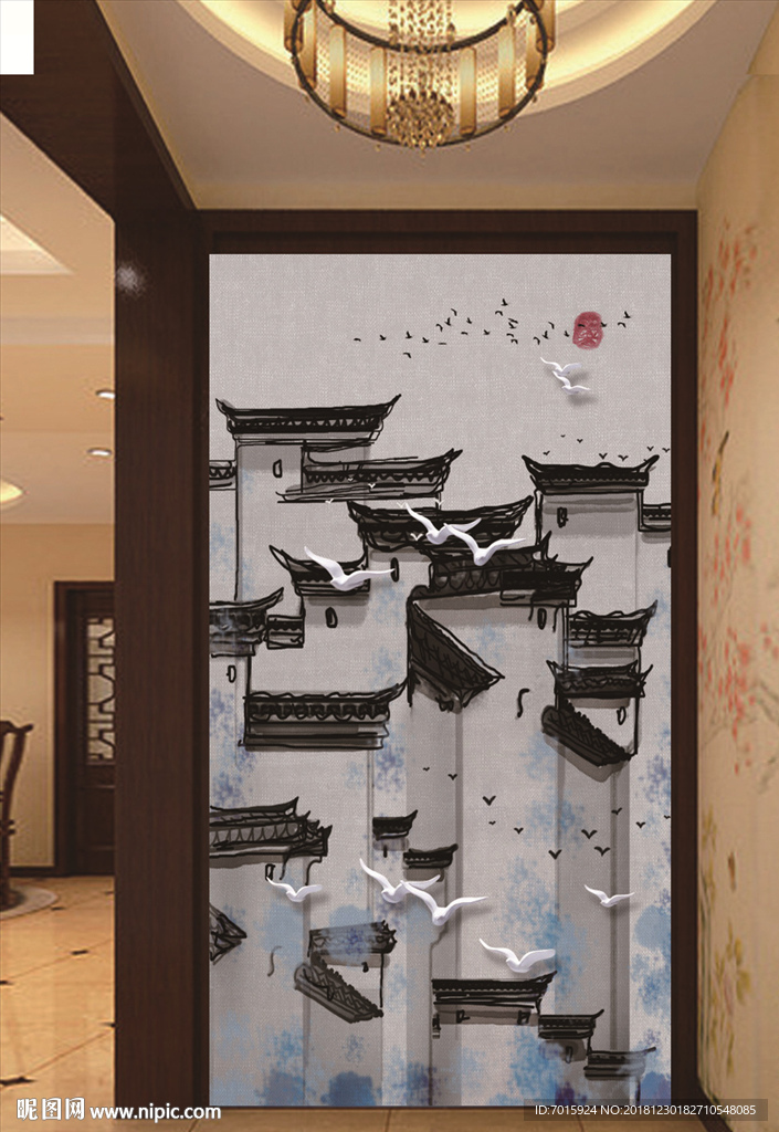 现代简约 仿古建筑 水墨山水