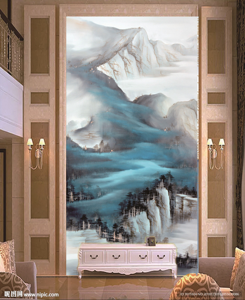 竖版现代简约  水墨山水