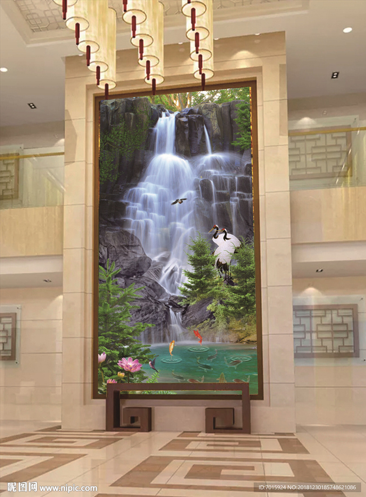 山水画风景画水流玄关背景墙