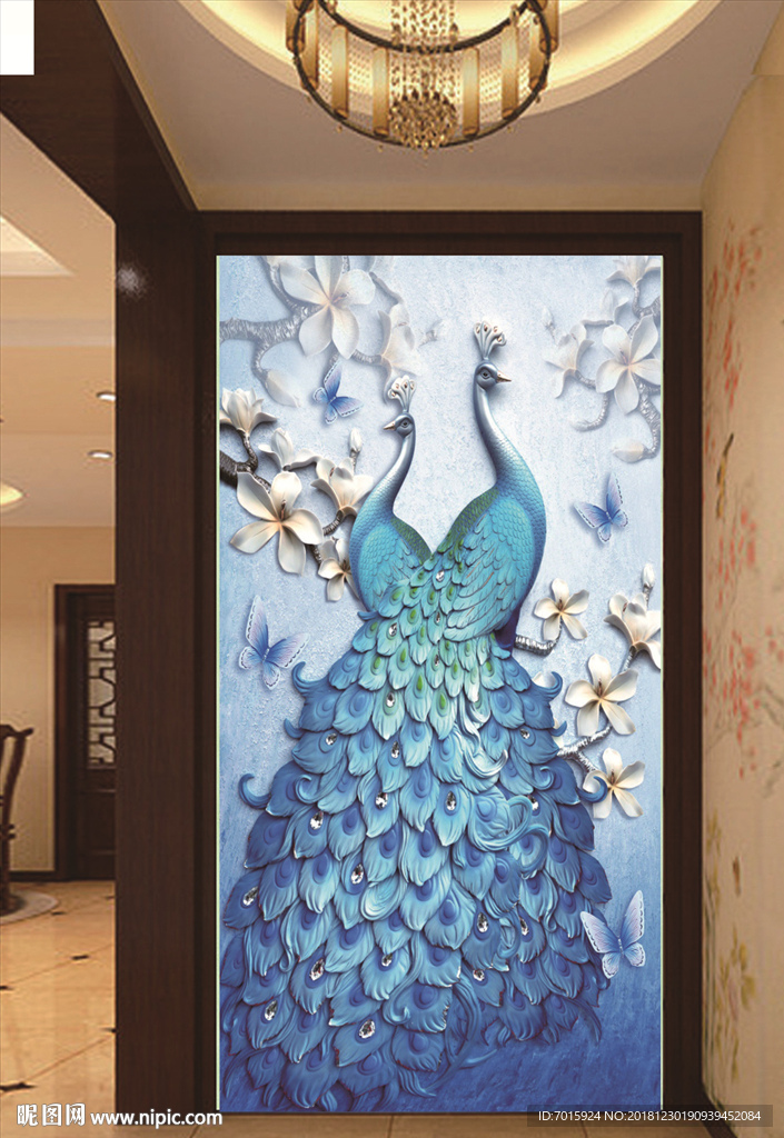 孔雀 玄关 背景墙 电视墙