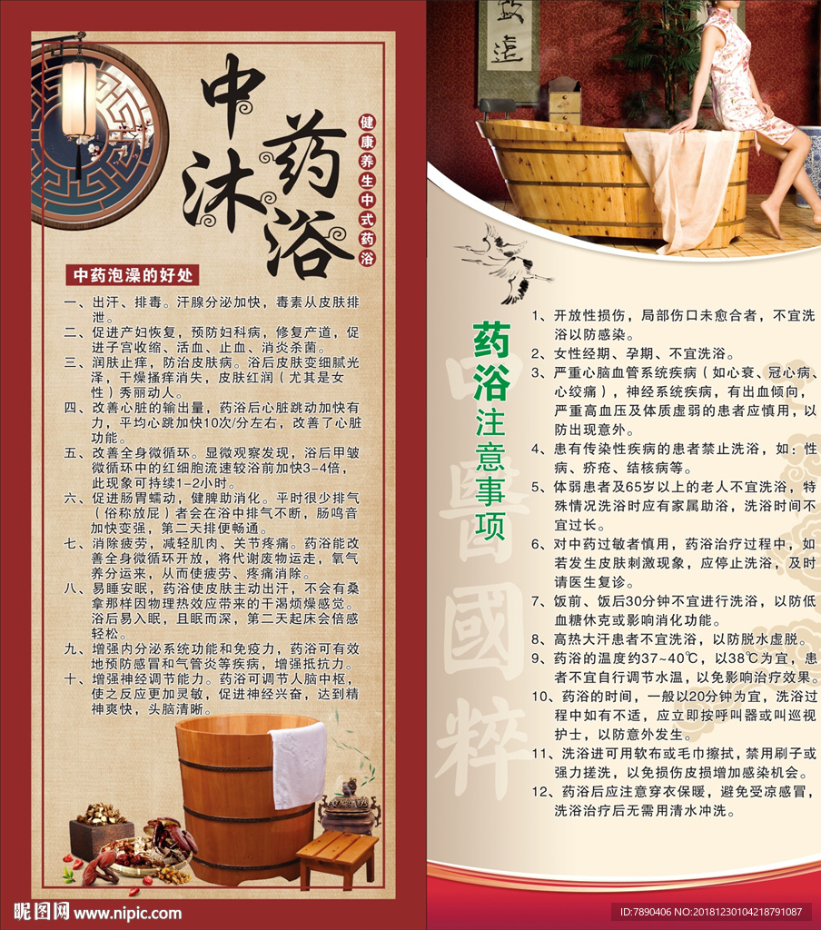 中药沐浴药浴注意事项美容挂画