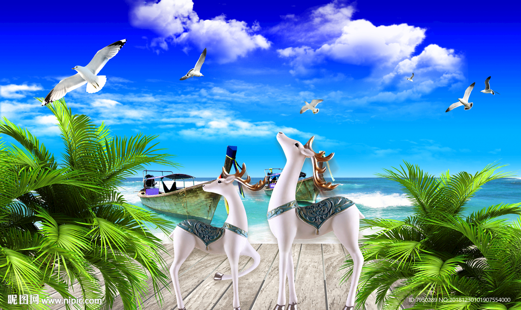 海边风景背景墙