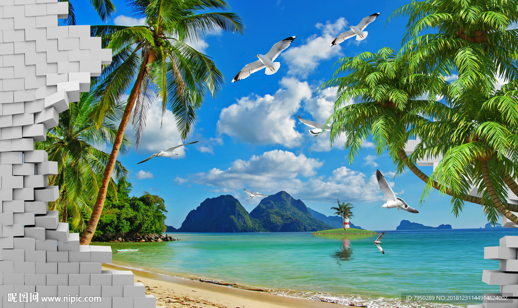 海边风景背景墙