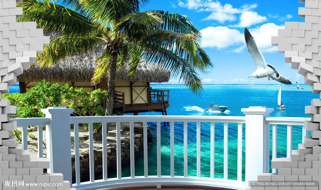 海边风景背景墙