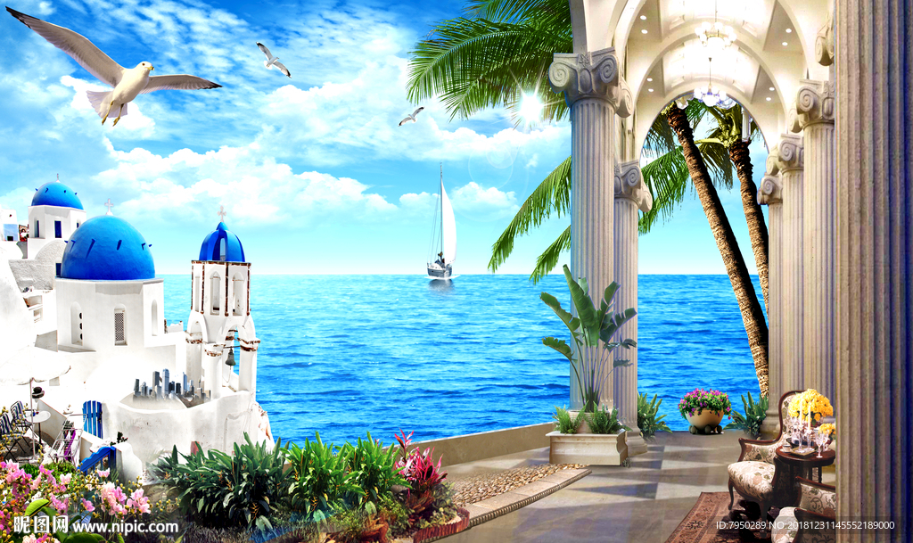 海边风景背景墙