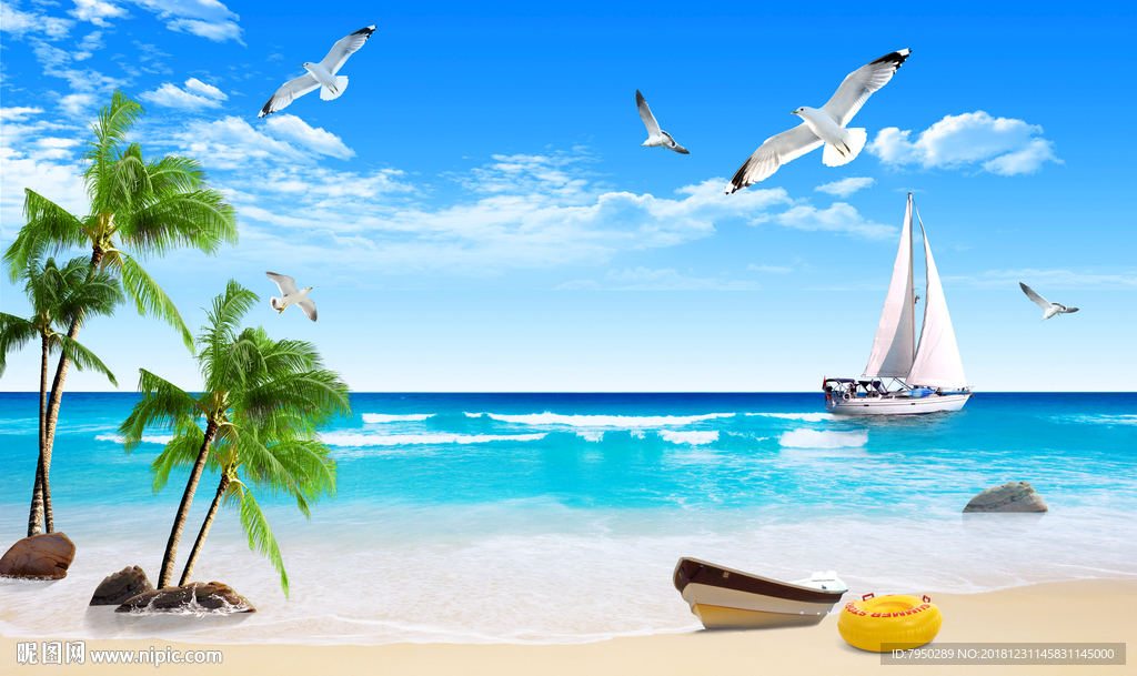 海边风景背景墙