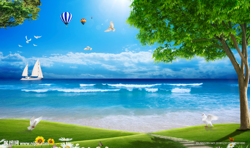 海边风景背景墙