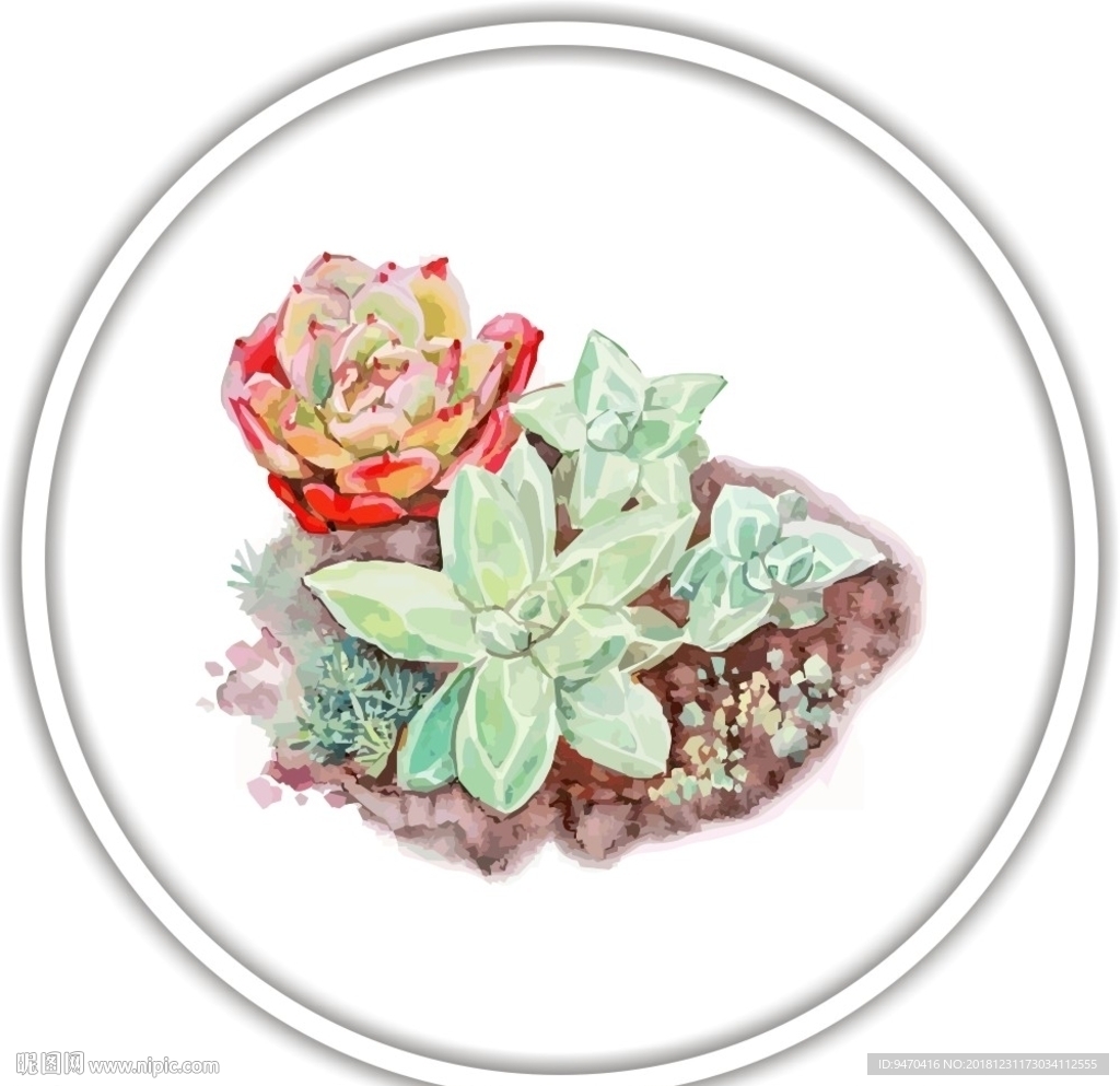 花装饰艺术画作花朵矢量国画水彩