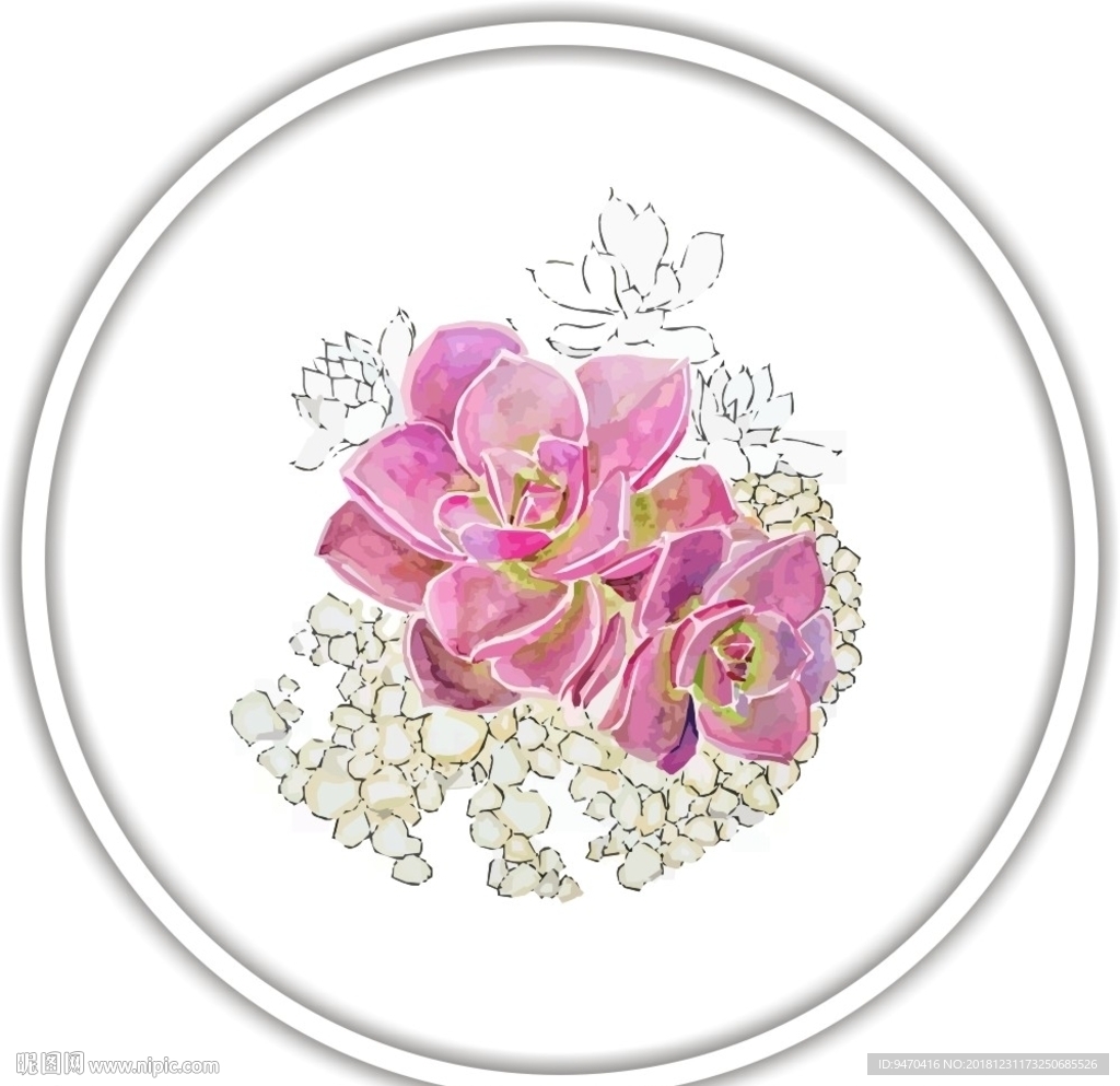 花装饰艺术画作花朵矢量国画水彩